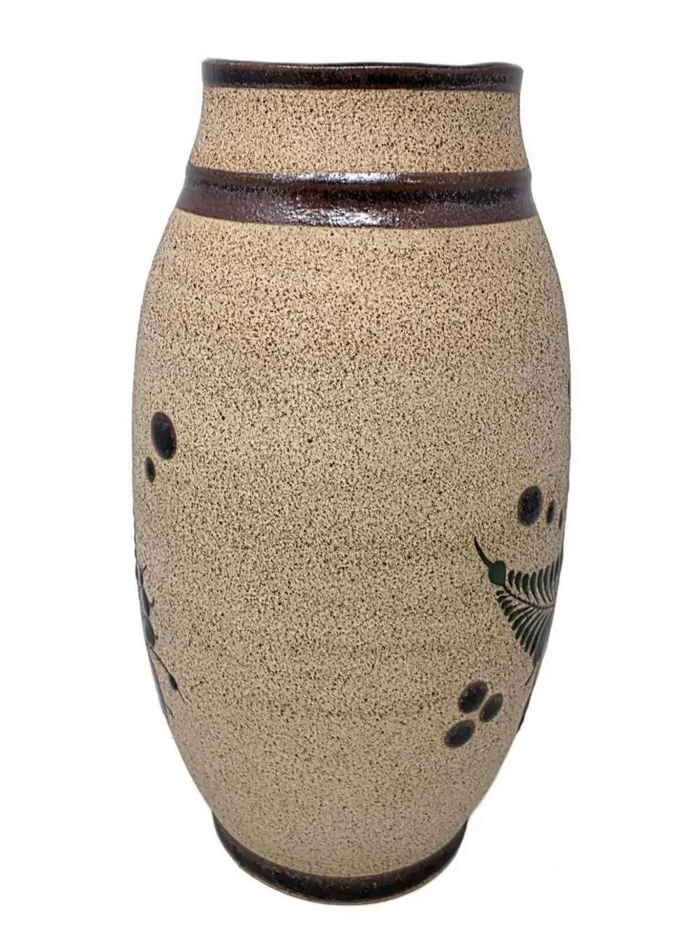 Vintage Netzi Mexico Tonala Pottery Bird Floral Sandstone Vase Signed